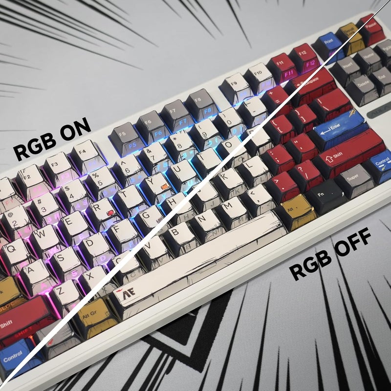 FunHub Retro PBT Keycaps,Anime Themed Japanese Manga Key Caps,Cherry Profile Shine Through Side Printed Keycaps 137 Keys Set for 60 65 75 100 Percent MX Switches Double Shot Backlit Keyboard-Colorful - Image 4